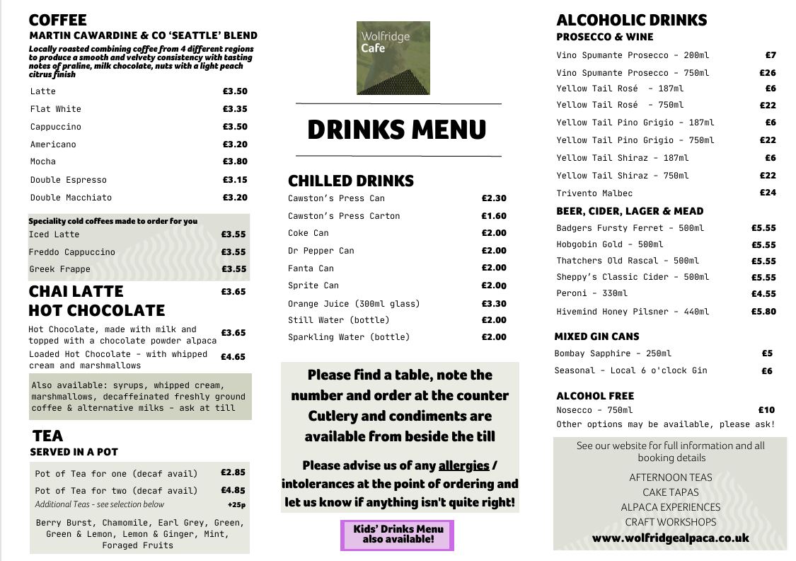 Main Drinks Menu 2025